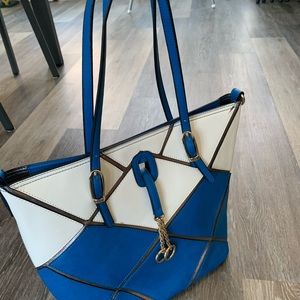 Blue and white purse